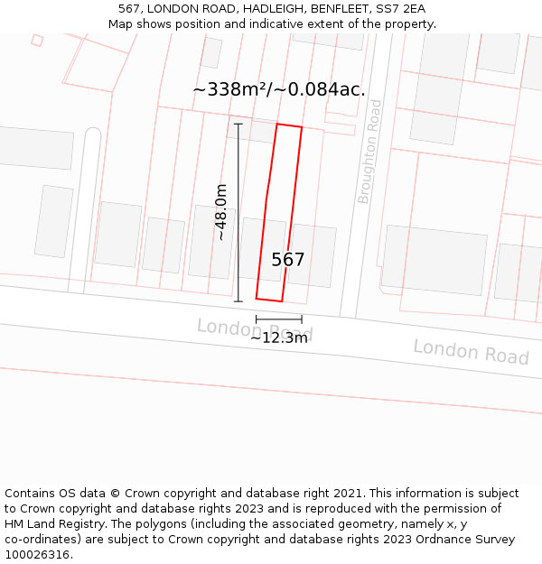 567, LONDON ROAD, HADLEIGH, BENFLEET, SS7 2EA: Plot and title map