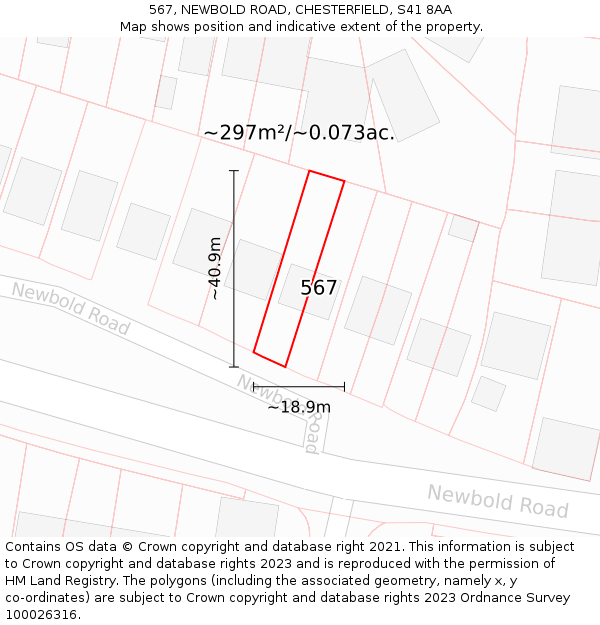 567, NEWBOLD ROAD, CHESTERFIELD, S41 8AA: Plot and title map