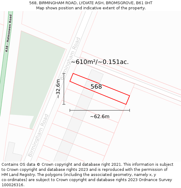 568, BIRMINGHAM ROAD, LYDIATE ASH, BROMSGROVE, B61 0HT: Plot and title map