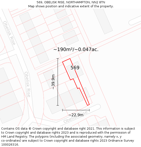 569, OBELISK RISE, NORTHAMPTON, NN2 8TN: Plot and title map