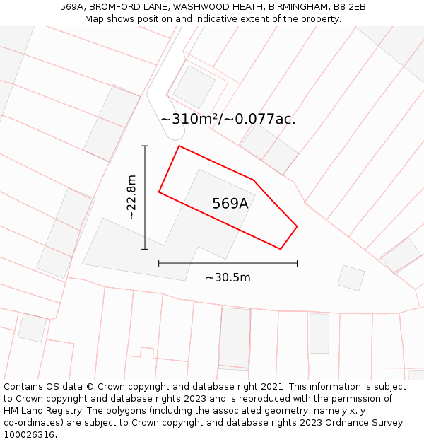 569A, BROMFORD LANE, WASHWOOD HEATH, BIRMINGHAM, B8 2EB: Plot and title map