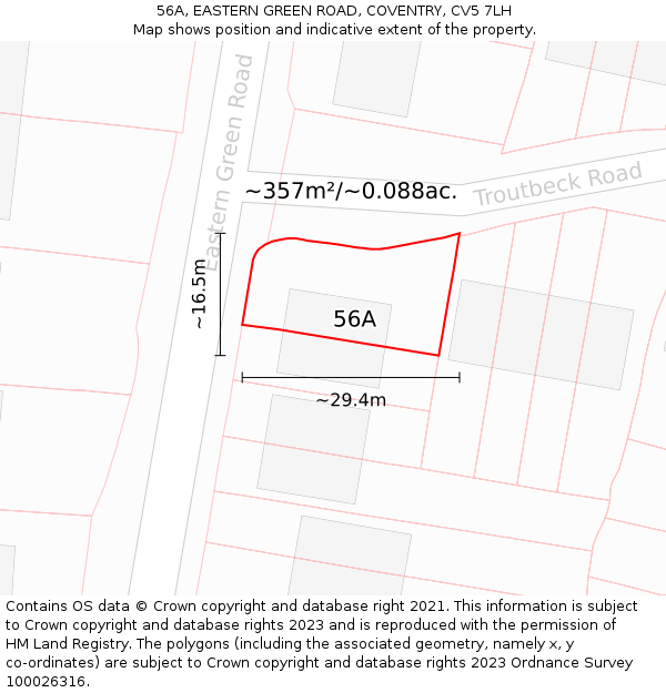 56A, EASTERN GREEN ROAD, COVENTRY, CV5 7LH: Plot and title map