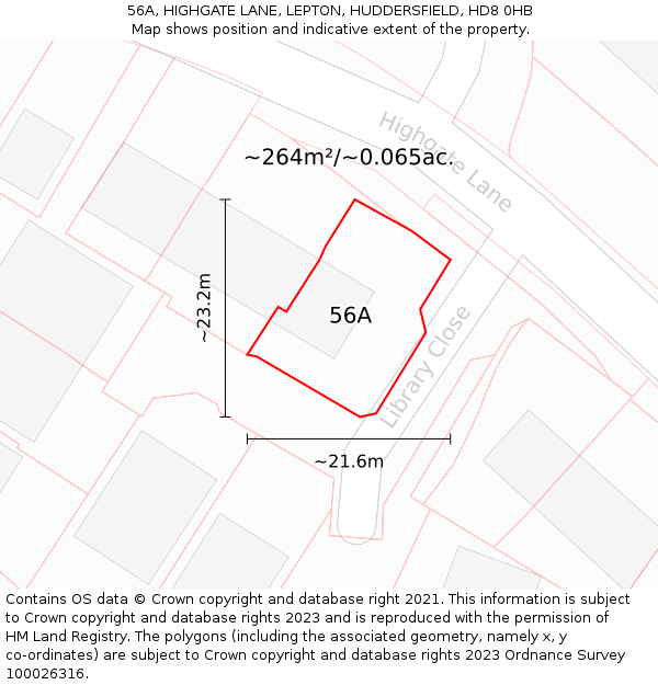 56A, HIGHGATE LANE, LEPTON, HUDDERSFIELD, HD8 0HB: Plot and title map