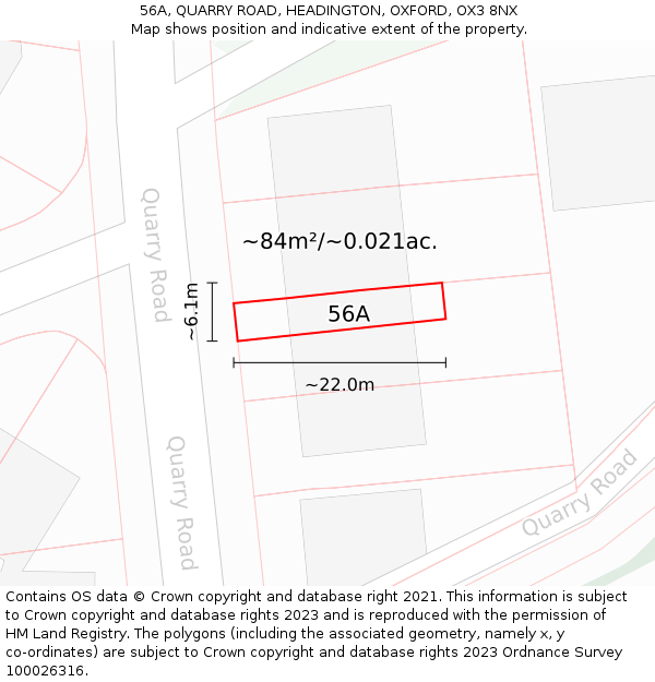 56A, QUARRY ROAD, HEADINGTON, OXFORD, OX3 8NX: Plot and title map