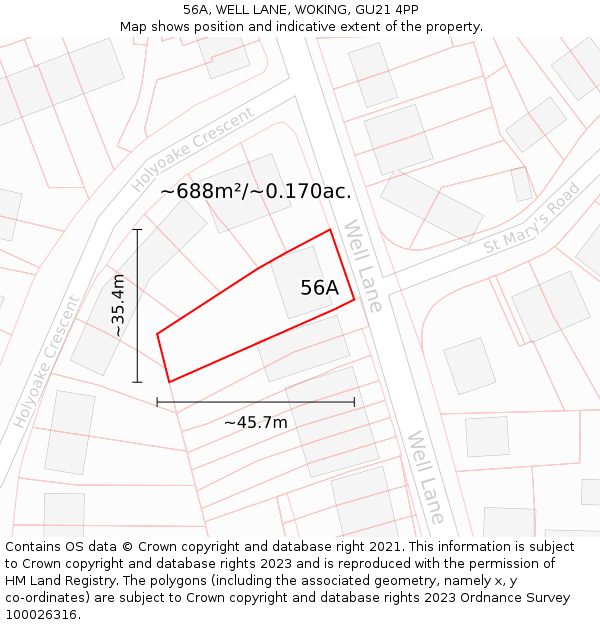 56A, WELL LANE, WOKING, GU21 4PP: Plot and title map