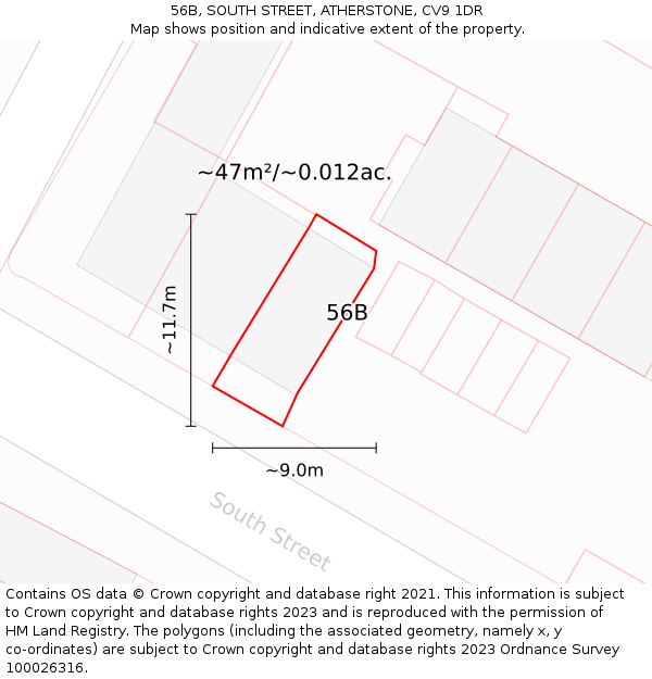 56B, SOUTH STREET, ATHERSTONE, CV9 1DR: Plot and title map