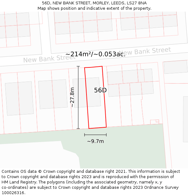 56D, NEW BANK STREET, MORLEY, LEEDS, LS27 8NA: Plot and title map