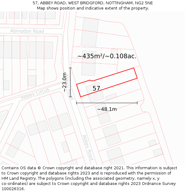 57, ABBEY ROAD, WEST BRIDGFORD, NOTTINGHAM, NG2 5NE: Plot and title map