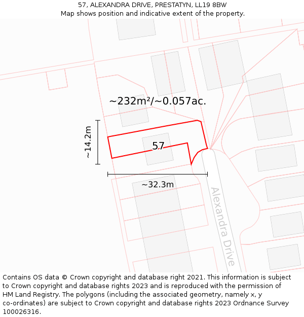 57, ALEXANDRA DRIVE, PRESTATYN, LL19 8BW: Plot and title map