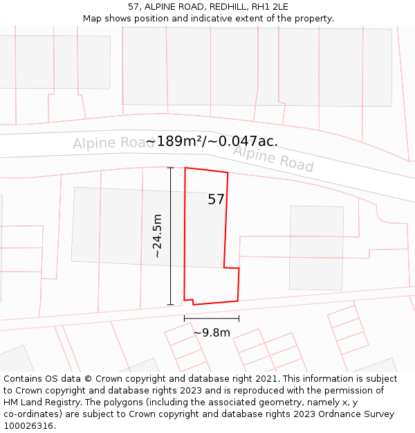 57, ALPINE ROAD, REDHILL, RH1 2LE: Plot and title map