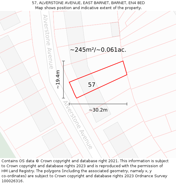 57, ALVERSTONE AVENUE, EAST BARNET, BARNET, EN4 8ED: Plot and title map