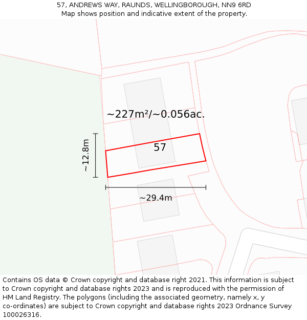 57, ANDREWS WAY, RAUNDS, WELLINGBOROUGH, NN9 6RD: Plot and title map