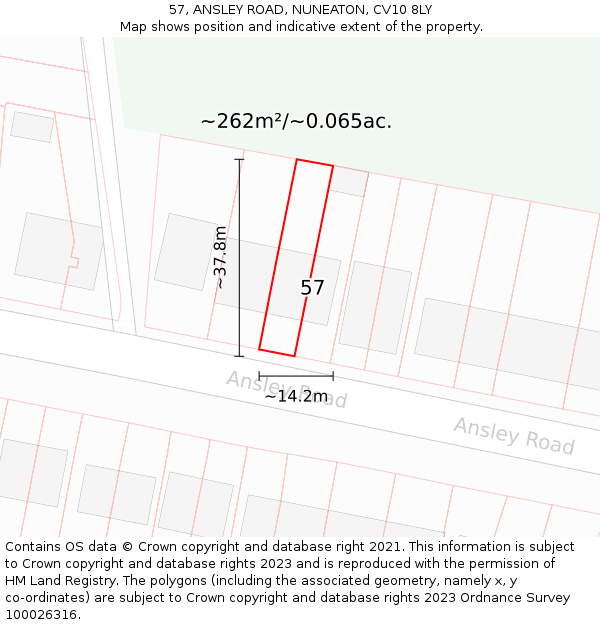 57, ANSLEY ROAD, NUNEATON, CV10 8LY: Plot and title map