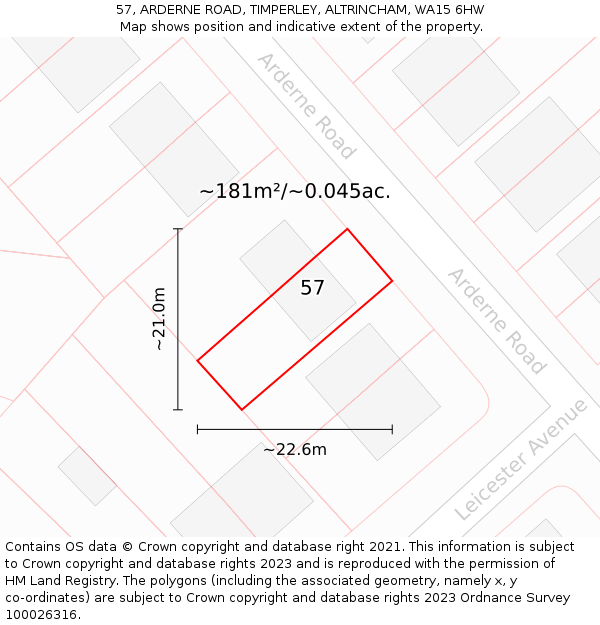 57, ARDERNE ROAD, TIMPERLEY, ALTRINCHAM, WA15 6HW: Plot and title map