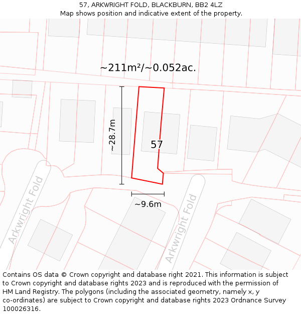 57, ARKWRIGHT FOLD, BLACKBURN, BB2 4LZ: Plot and title map