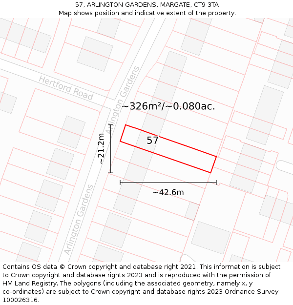 57, ARLINGTON GARDENS, MARGATE, CT9 3TA: Plot and title map