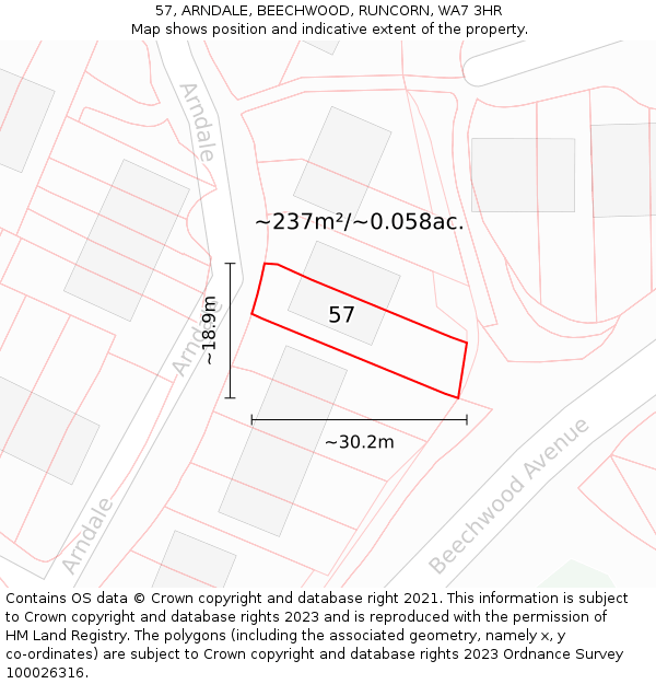 57, ARNDALE, BEECHWOOD, RUNCORN, WA7 3HR: Plot and title map