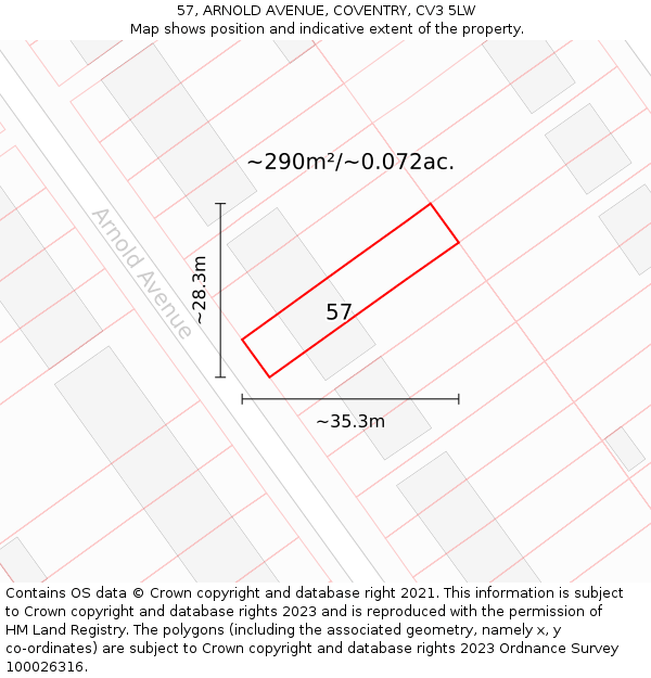 57, ARNOLD AVENUE, COVENTRY, CV3 5LW: Plot and title map