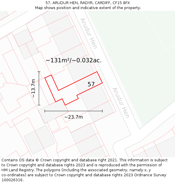 57, ARUDUR HEN, RADYR, CARDIFF, CF15 8FX: Plot and title map