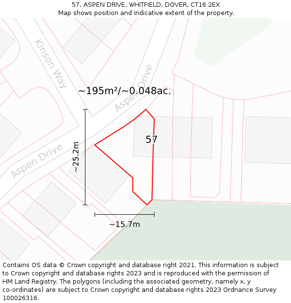 57, ASPEN DRIVE, WHITFIELD, DOVER, CT16 2EX: Plot and title map