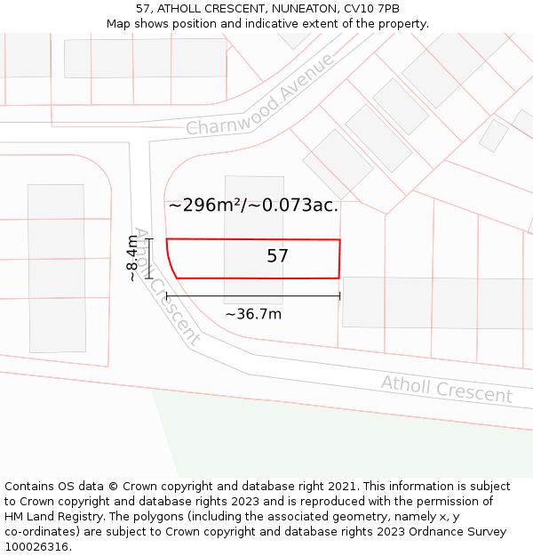 57, ATHOLL CRESCENT, NUNEATON, CV10 7PB: Plot and title map