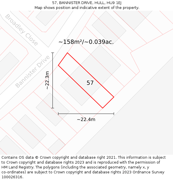 57, BANNISTER DRIVE, HULL, HU9 1EJ: Plot and title map