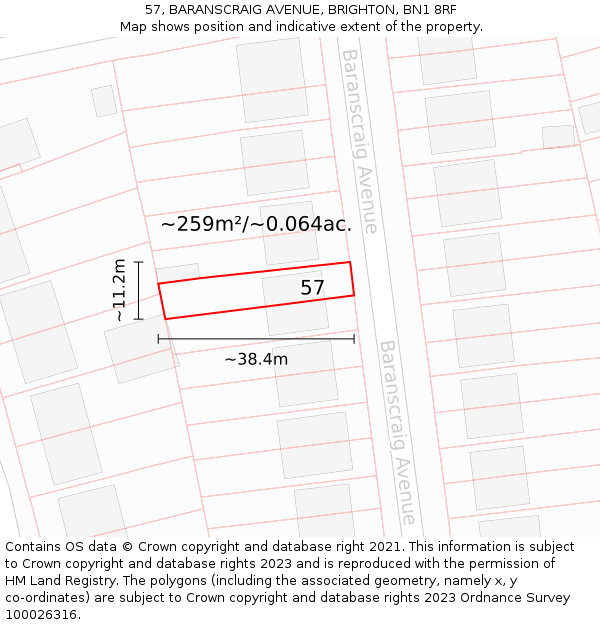 57, BARANSCRAIG AVENUE, BRIGHTON, BN1 8RF: Plot and title map