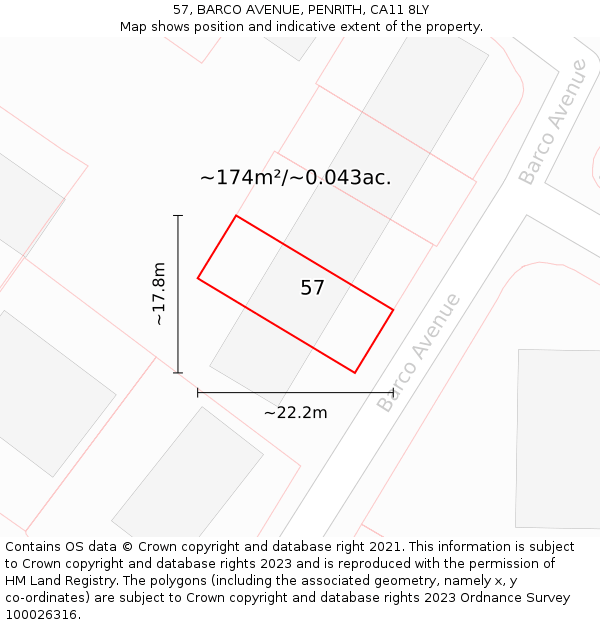 57, BARCO AVENUE, PENRITH, CA11 8LY: Plot and title map