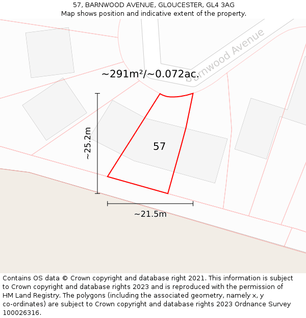 57, BARNWOOD AVENUE, GLOUCESTER, GL4 3AG: Plot and title map