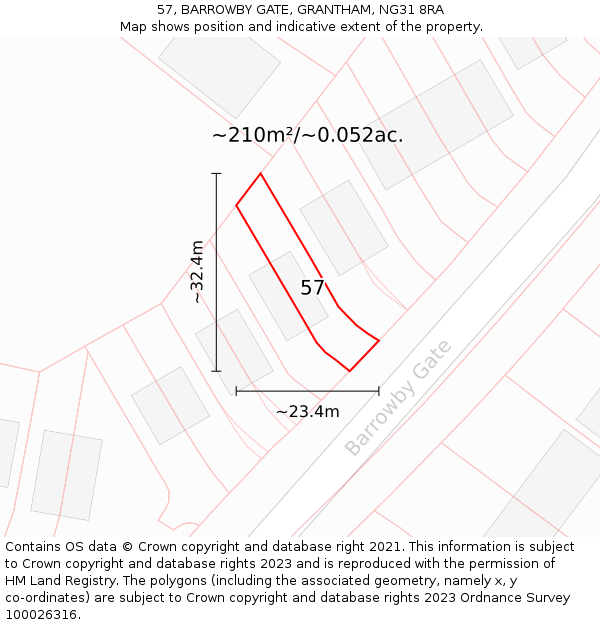 57, BARROWBY GATE, GRANTHAM, NG31 8RA: Plot and title map