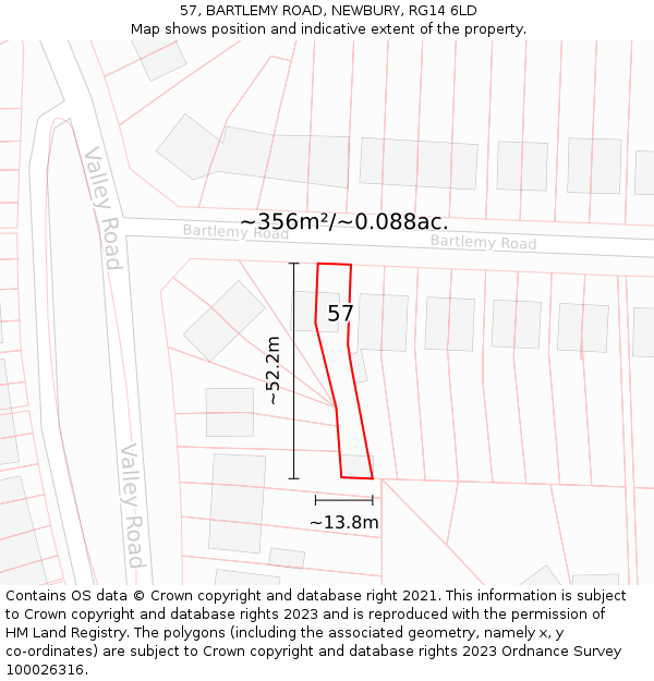 57, BARTLEMY ROAD, NEWBURY, RG14 6LD: Plot and title map