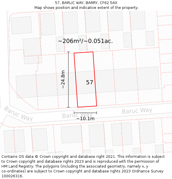 57, BARUC WAY, BARRY, CF62 5AX: Plot and title map