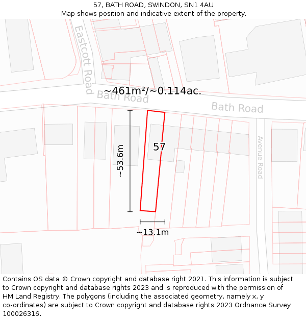 57, BATH ROAD, SWINDON, SN1 4AU: Plot and title map