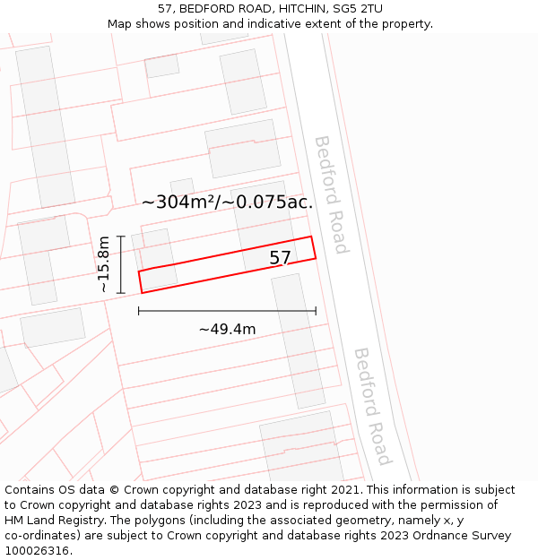 57, BEDFORD ROAD, HITCHIN, SG5 2TU: Plot and title map