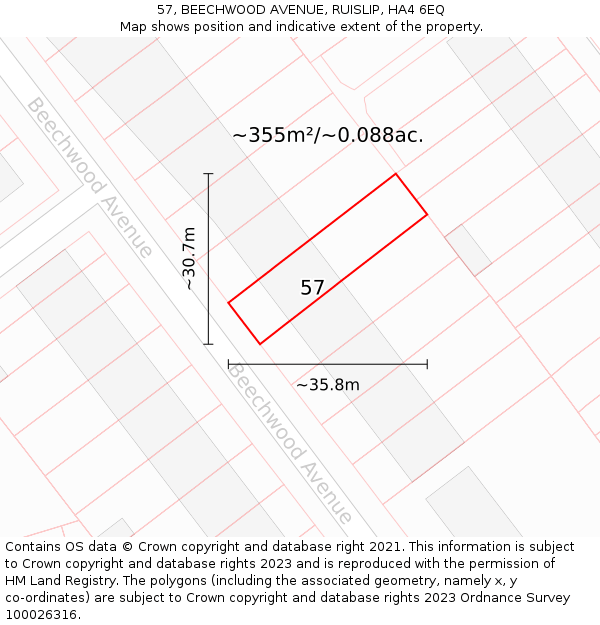 57, BEECHWOOD AVENUE, RUISLIP, HA4 6EQ: Plot and title map