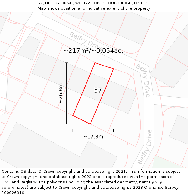 57, BELFRY DRIVE, WOLLASTON, STOURBRIDGE, DY8 3SE: Plot and title map