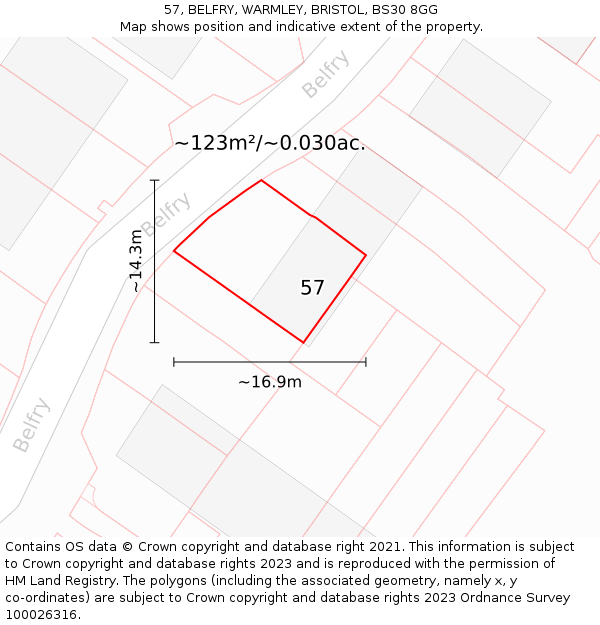 57, BELFRY, WARMLEY, BRISTOL, BS30 8GG: Plot and title map