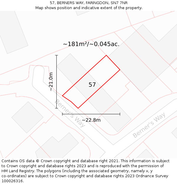 57, BERNERS WAY, FARINGDON, SN7 7NR: Plot and title map