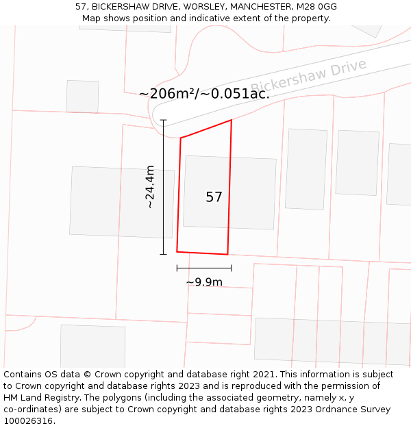 57, BICKERSHAW DRIVE, WORSLEY, MANCHESTER, M28 0GG: Plot and title map