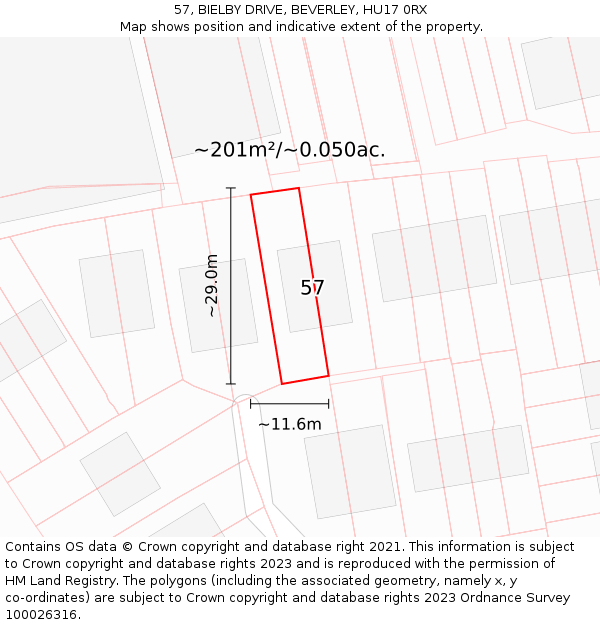 57, BIELBY DRIVE, BEVERLEY, HU17 0RX: Plot and title map