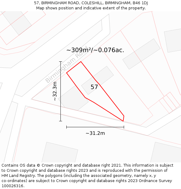 57, BIRMINGHAM ROAD, COLESHILL, BIRMINGHAM, B46 1DJ: Plot and title map