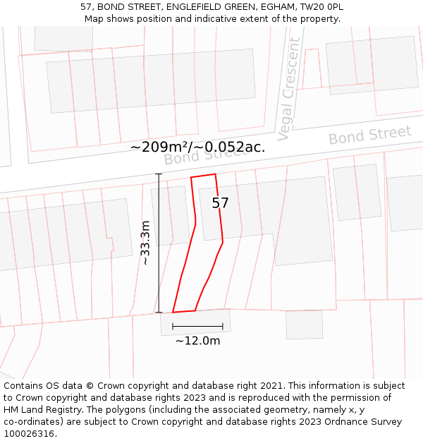 57, BOND STREET, ENGLEFIELD GREEN, EGHAM, TW20 0PL: Plot and title map