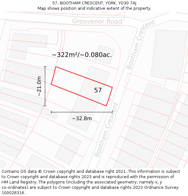 57, BOOTHAM CRESCENT, YORK, YO30 7AJ: Plot and title map