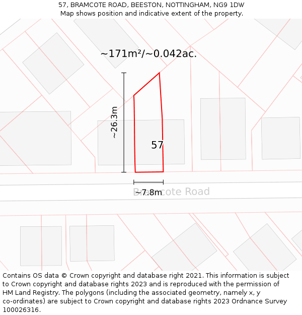 57, BRAMCOTE ROAD, BEESTON, NOTTINGHAM, NG9 1DW: Plot and title map