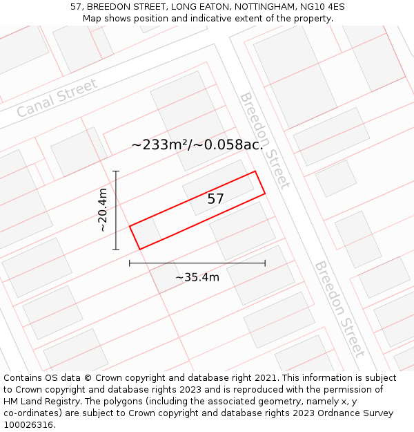 57, BREEDON STREET, LONG EATON, NOTTINGHAM, NG10 4ES: Plot and title map