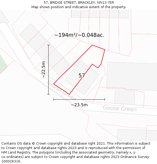 57, BRIDGE STREET, BRACKLEY, NN13 7ER: Plot and title map