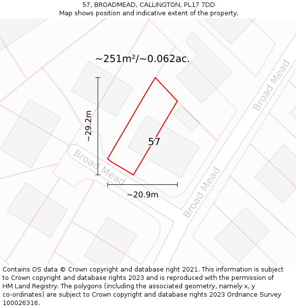 57, BROADMEAD, CALLINGTON, PL17 7DD: Plot and title map