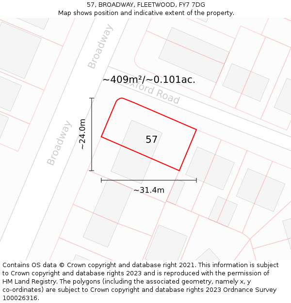 57, BROADWAY, FLEETWOOD, FY7 7DG: Plot and title map