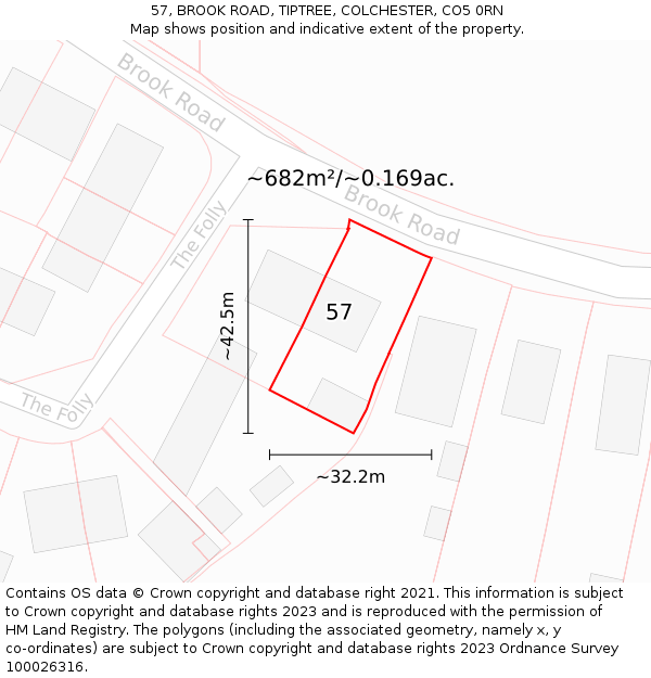 57, BROOK ROAD, TIPTREE, COLCHESTER, CO5 0RN: Plot and title map