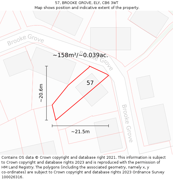 57, BROOKE GROVE, ELY, CB6 3WT: Plot and title map